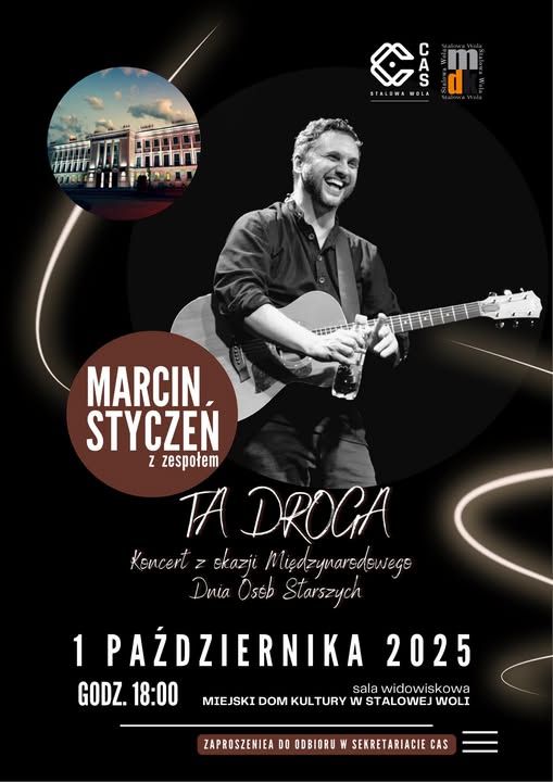 Plakat ze szczególami wydarznia - koncert Macieja Stcznia w Stalowej Woli